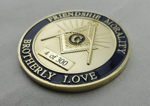 Gold Plating Metal Zinc Alloy, Iron, Brass Laser Engraved Personalized Coins / A.F. & A.M. Coin for Promotional Gift