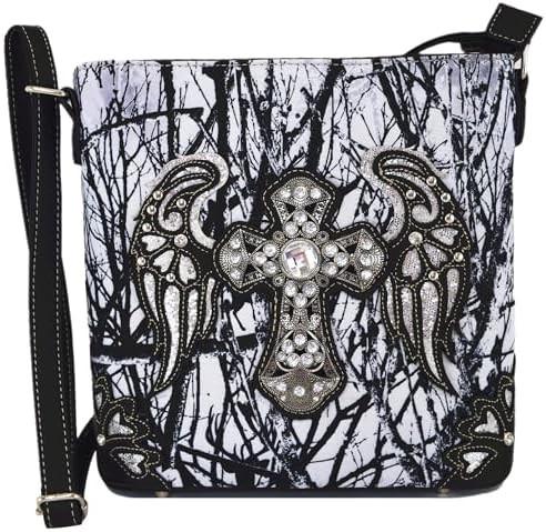 Camouflage Rhinestone Cross Pistol Buckle Western Crossbody Handbags Cowgirl Country Studded Purse Women Single Shoulder