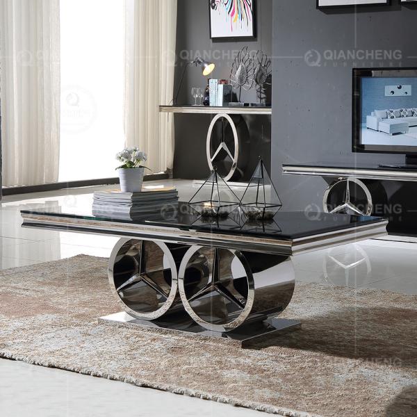130x70x45cm Black Glass Top Coffee Table For Living Room Long Lasting Wear