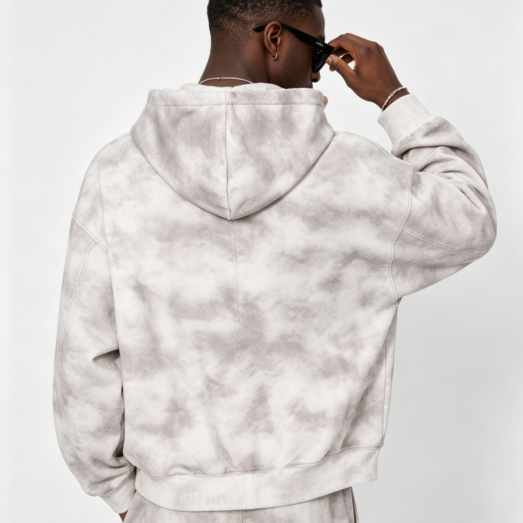 Men’s Tie-Dye Zip-Up Hoodie 410G Oversized Streetwear Casual Full-Zip Sweatshirt