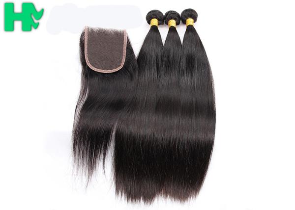 Grade 10A 100% Human Brazillian Hair Extensions Natural Color With 4x4 Closure