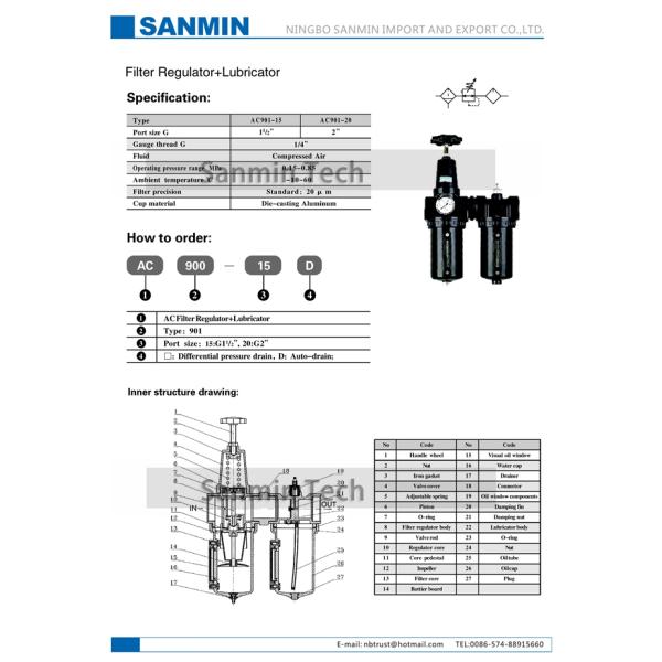 Pneumatic Air Filter Regulator Lubricator G Thread 1 1 / 2