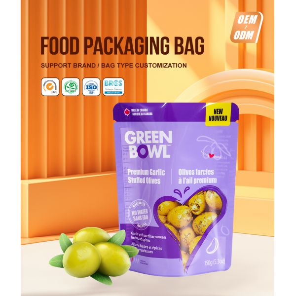 Customizable Snack Packaging Bags Featuring Tear Notch and Stand Up Pouch Design Suitable for Various Snack Types