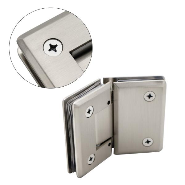 Brushed Nickel Glass Hinge 135 Degree Opening Angle Ideal for Glass Shower Enclosures