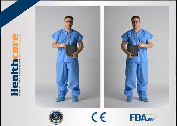 Blue PP / SMS Disposable Protective Gowns Scrub Suit Lightweight S-5XL Size