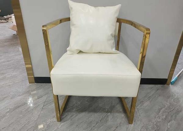 Gold Plated Ergonomic Backrest Leather Upholstered Dining Chair With Armrests