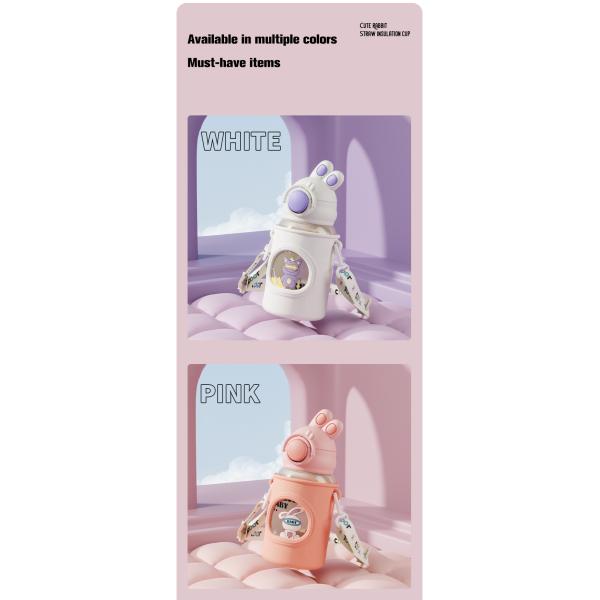 Kids School Water Bottle with Cartoon Design Strap and Thermal Insulation Performance