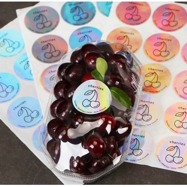 Holographic Fruit Food Packaging Sticker Label Cherry Grape Banana Fruit