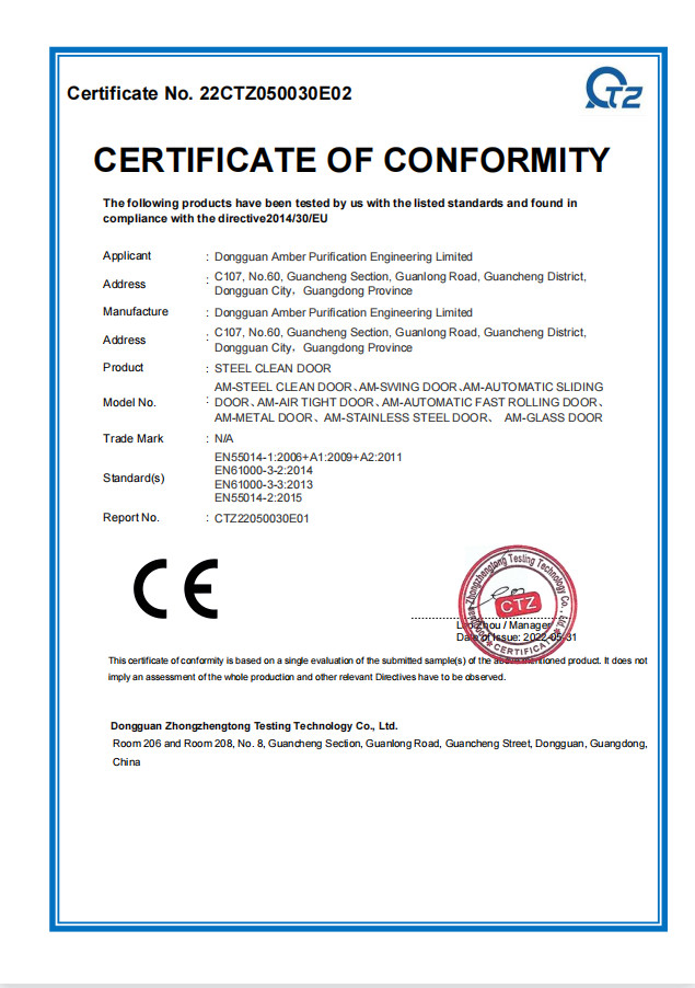 Dongguan Amber Purification Engineering Limited Certificaciones