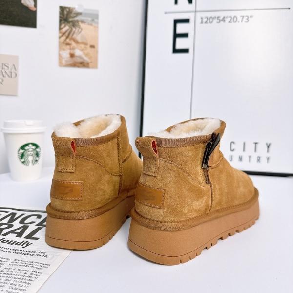 Thick-Soled Wool And Velvet Thickened Women'S Snow Boots Cowhide Non-Slip Short-Tube Cotton Shoes