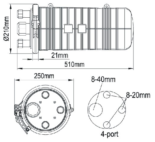 Caixa exterior do divisor da fibra óptica de 432 núcleos para o Oval do módulo 1 do divisor + porto 3 redondo