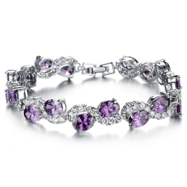 Women Platinum Plated Purple Cubic Zirconia Bracelet Wedding Jewelry(JDS924PURPLE)