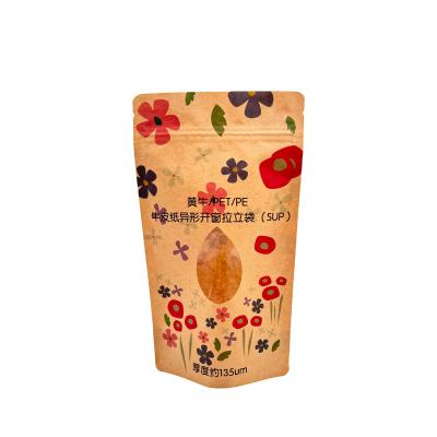 Resealable Biodegradable Custom Compostable Pouches Kraft Paper Stand Up Zipper Bag With Clear Window