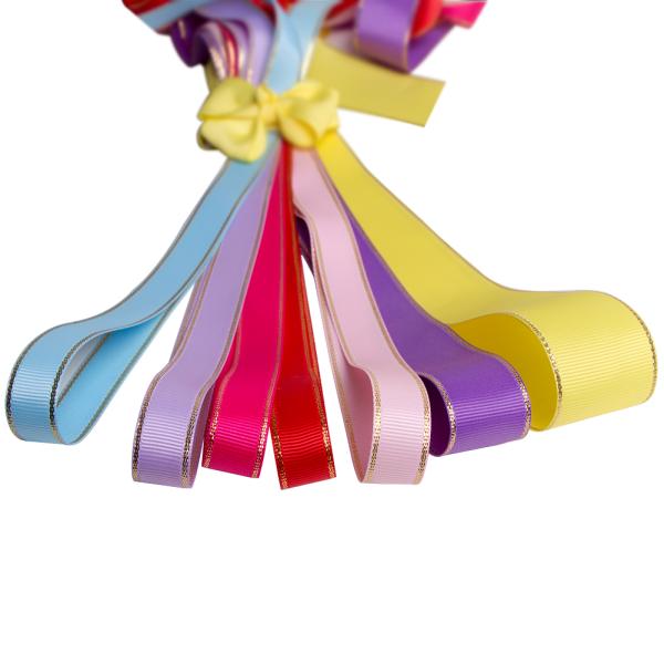 100% Polyester Double Face Metallic Gold Edge Grosgrain Ribbon for Flower Arrangement