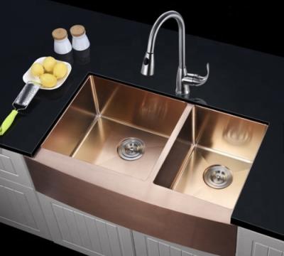 Calibre PVD de Front Double Bowl Kitchen Sink 16 do avental da casa da quinta Nano