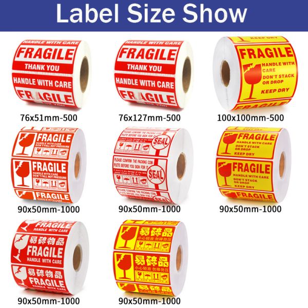 Fragile Warning PVC Label Sticker For Packing Careful Handling And Safe Shipping
