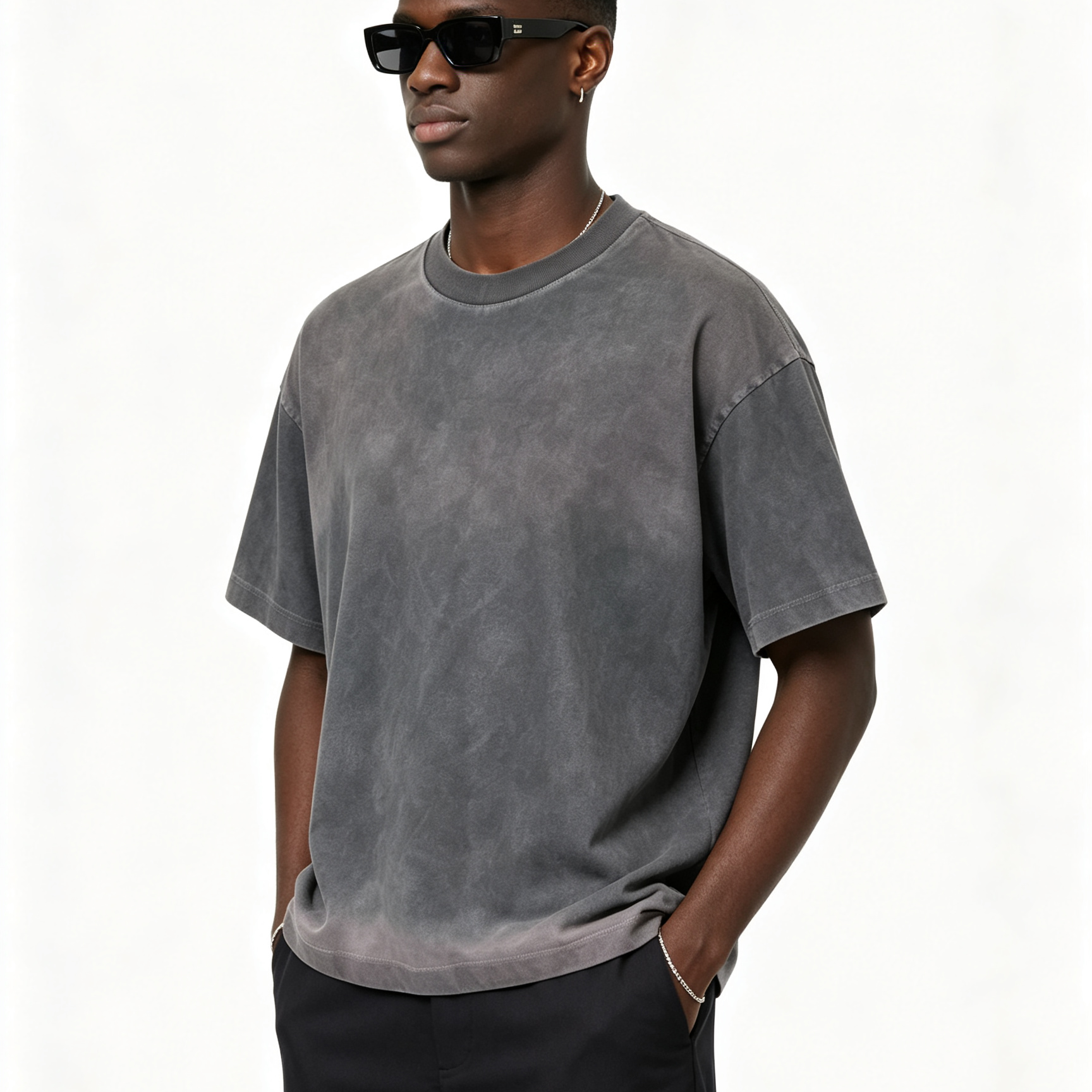 260GSM Vintage Washed Tube Single Stitch Men’s Crew Neck T-Shirt, Loose Oversized Retro Short Sleeve Blank Tee for Bulk Wholesale