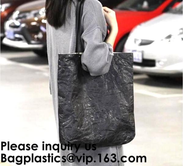 Washable TYVEK Kraft Paper Shopping Bag Shoulder Handbag DuPont Paper Tote Bag With Cotton Linen Lining