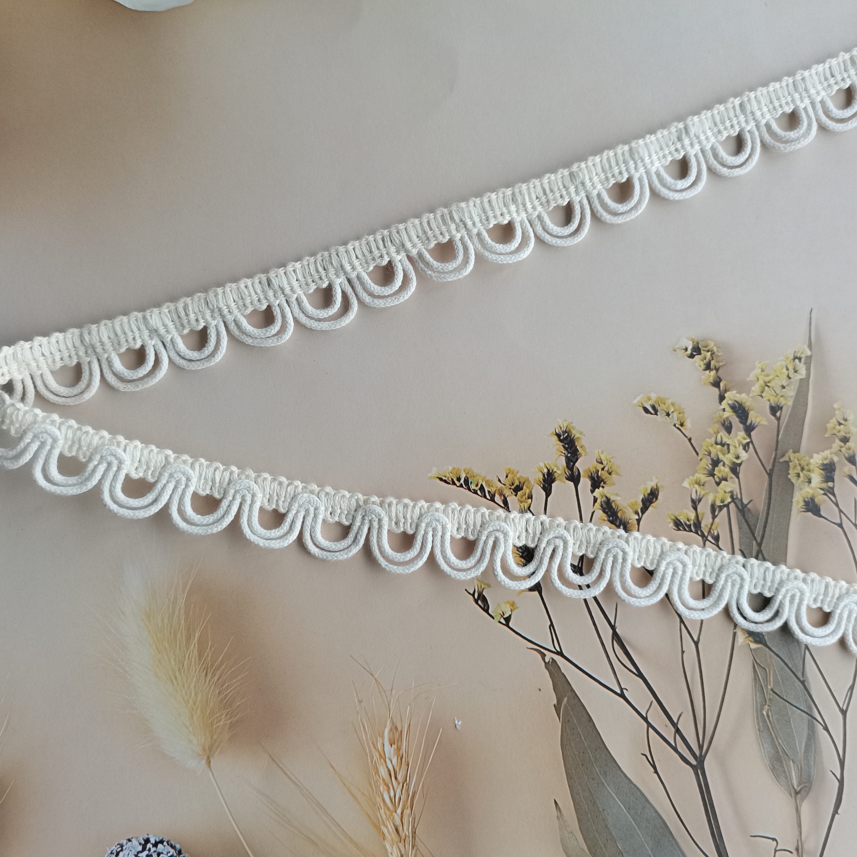 Soft Cotton Thread Water Soluble Embroidery Lace Trim, Continuous Loop Fringe Decorative Lace Edging for Fashion Apparel