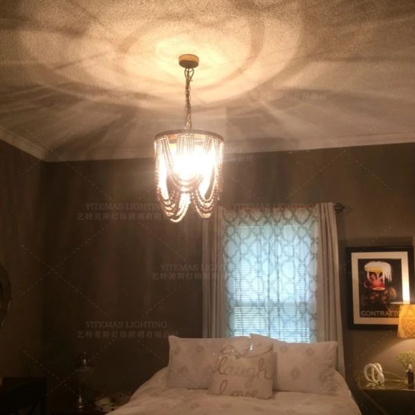 Gold Chandelier Wooden Beaded Lighting Fixture Fringe Hanging Light Silas Chandelier (WH-AP-652)