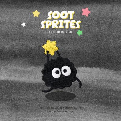 Celestial Soot Sprite Iron-On Patches Whimsical Star Guardians & Handwritten Blessing Embroidery