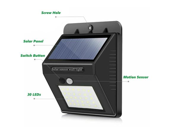 30 Led Solar Powered Yard Lights Outdoor Lighting 120 Degrees Angle Motion Sensor Bright White Color