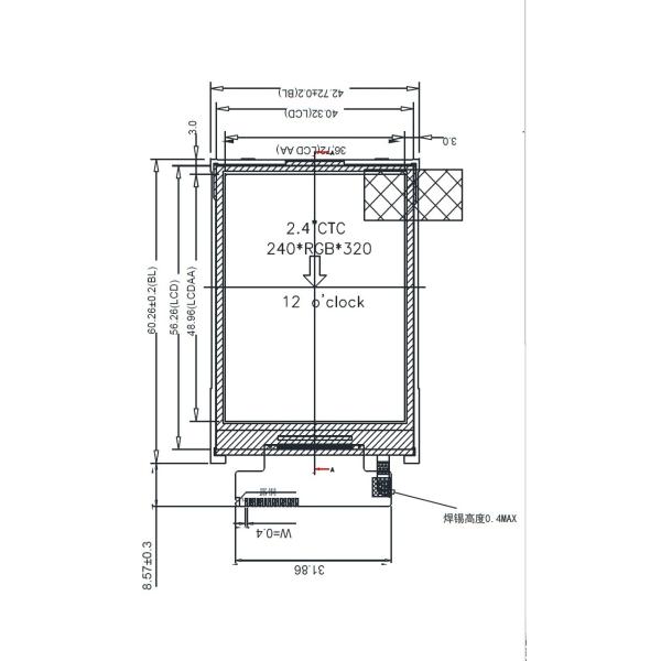262K Color Touch Screen TFT LCD , 2.4 Inch SPI TFT Display