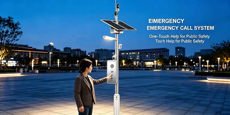 Outdoor Solar Smart Street Pole With Emergency Call Intercom, Security Camera & Smart LED Lighting