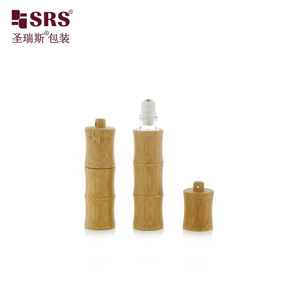 BG-5ML 10ML Unique Design Bamboo Glass Perfume Roll On Bottle With Hook Key Chain