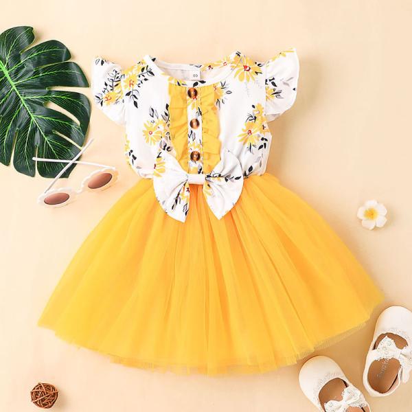 Roupa do vestido das crianças impressas bebê de Mesh Dress Summer Sweet Girls