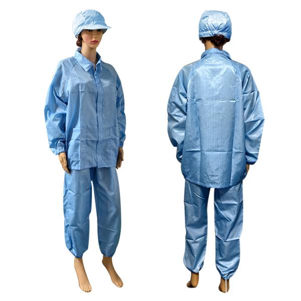 Blue 5mm Stripe Polyester Lint Free ESD Suit For Industrial Workwear