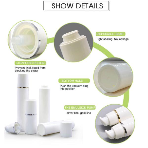 15ml White Airless Pump Bottle With Gold Line Cap For Lotion Cream Packaging