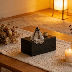 Hand Blown Glass Vessel Home Aroma Diffuser With Natural Wood Grain Preservation