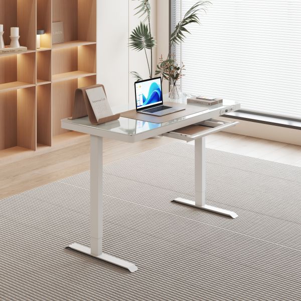 Jarshan 1.2m Bureau électrique debout élégant avec plateau en verre facile à nettoyer