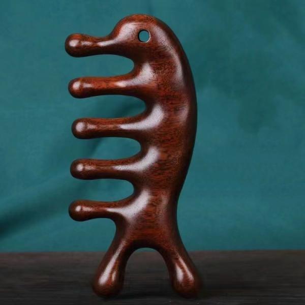 Customized Logo Availabled Brown Wide Tooth Head Scalp Massage Comb Manufacture Natural Wooden Sandalwood Gus Sha Comb