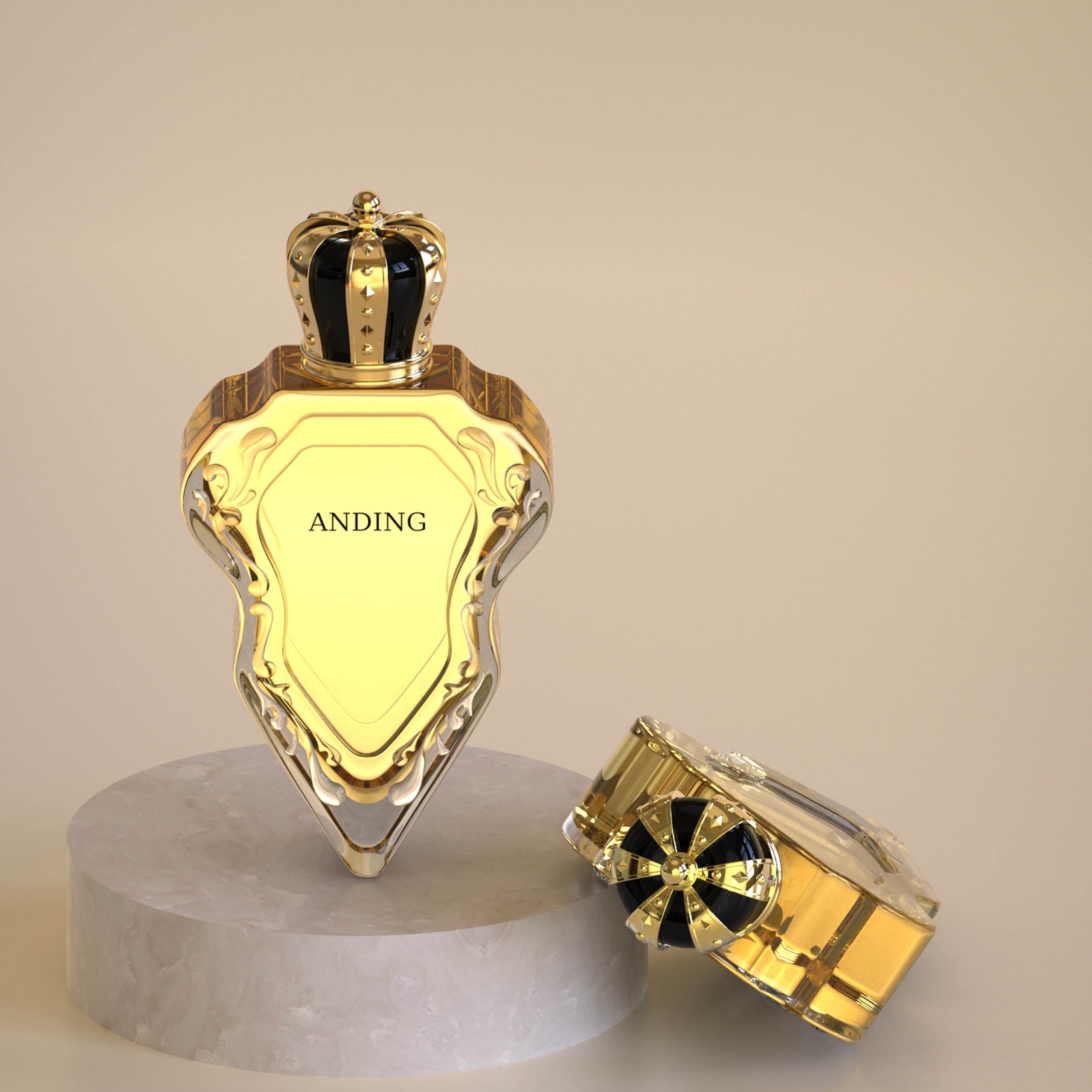 100ml Glass Perfume Bottles Unique Crown Cap Shield Shape Spray Crimp Neck Empty
