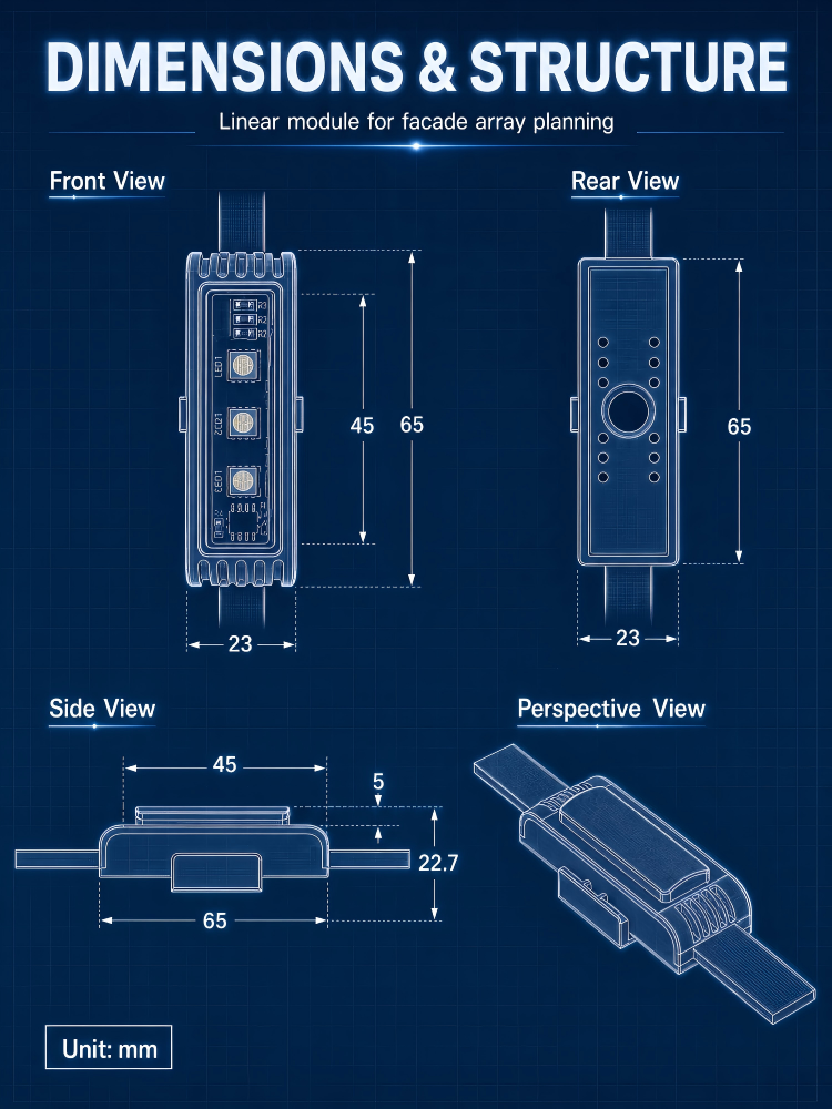 Linear Bar LED Pixel Point Light 0.75W DC12V DMX512 RGB RGBW 65mm Long With Channel For Wall Grazing Outline