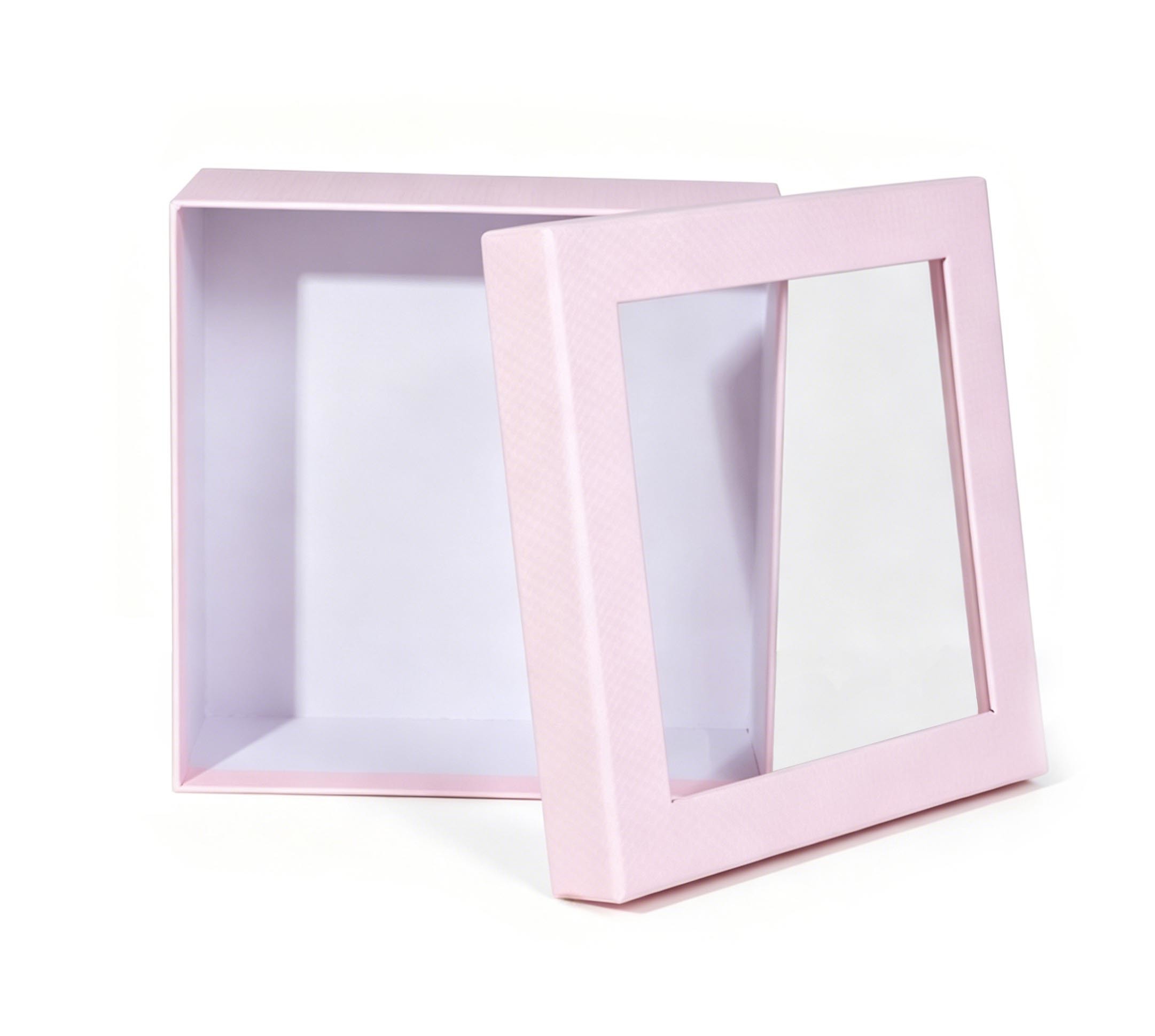 Pink Rigid Custom Window Boxes Transparent Display Cosmetic Gift Packaging