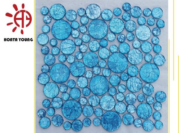 HTY - TC 300 300*300 Iridescent Blue Pebble Glass Tile Mosaic for Swimming Pool Tile