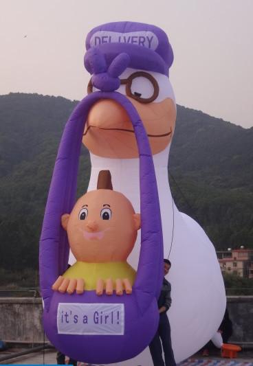 inflatable white stork animal model with basket for sale