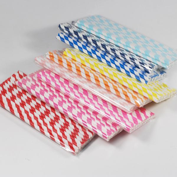 Rainbow Striped Kraft Paper Packaging Straws Length 197mm Eco Friendly
