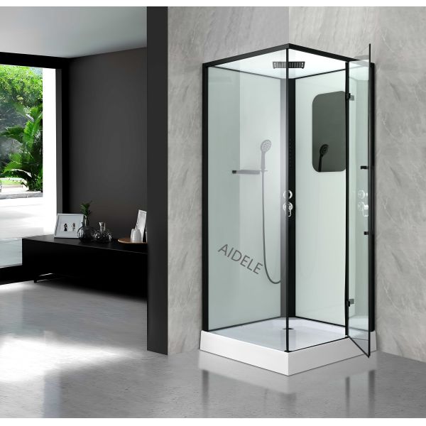 Stylish black paint aluminum alloy frame shower cabin with  Glass roof mirror and tray