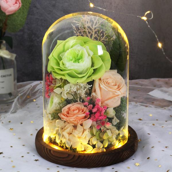 Eternal Preserved Flower Centerpiece Wedding Decor Element Rose Glass Dome