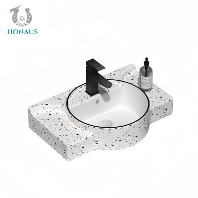 Classic Bathroom Wall Hung Basin Marble Grain Best Ceramic White Hotel House Use