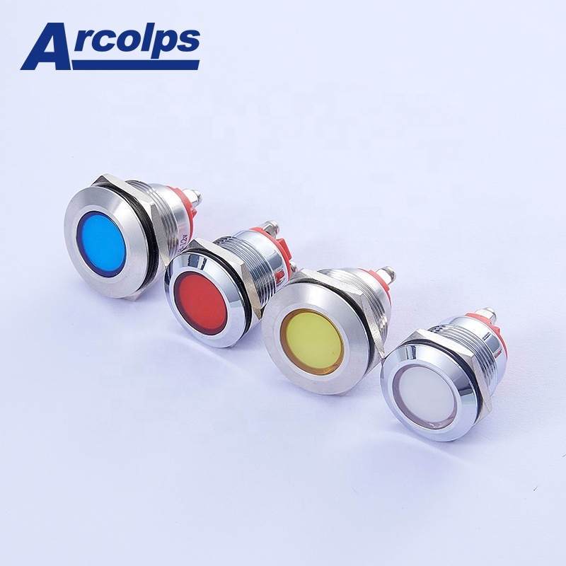 16mm Metal Blue LED Indicator Light IP65 Waterproof Flat 12V 24V 220V