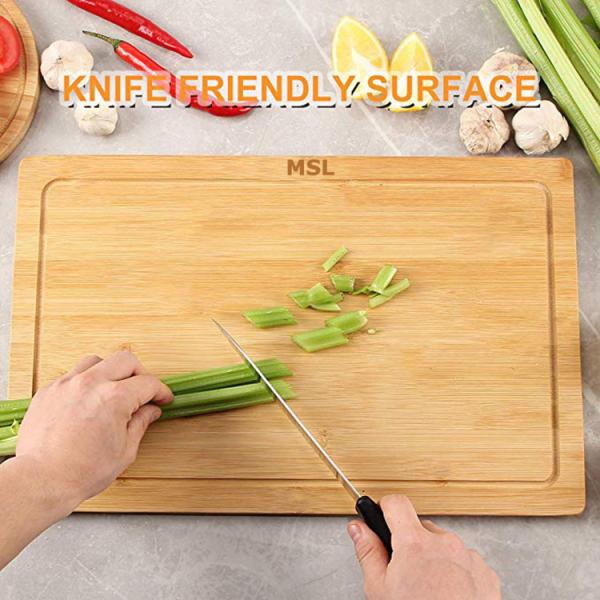 BPA Free Bamboo Cutting Board Wood Serving Chopping Blocks With Juice Groove