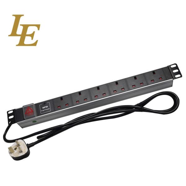 19 Inch Black Aluminum 6way 8-Outlet UK PDU With Switch 3x1.5mm² Cable With BS1363 13A British Plug
