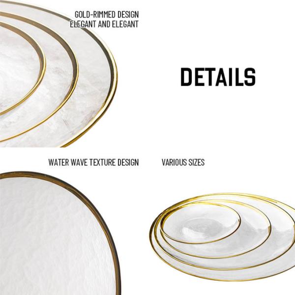 Plaque de chargement en verre de 13 pouces soufflée à la main avec ensemble de bol avec bordure en or Durable pour le dîner