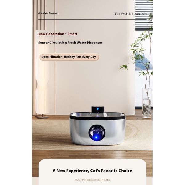 Smart 5L Stainless Steel Battery Powered IPX5 Waterproof Pet Fountain for Dogs & Cats Modern Portable Automatic Water Dispenser