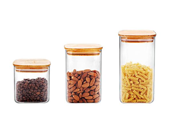 Borosilicate Empty Glass Jars Large Glass Food Storage Container With Airtight Bamboo Lids 1000ml